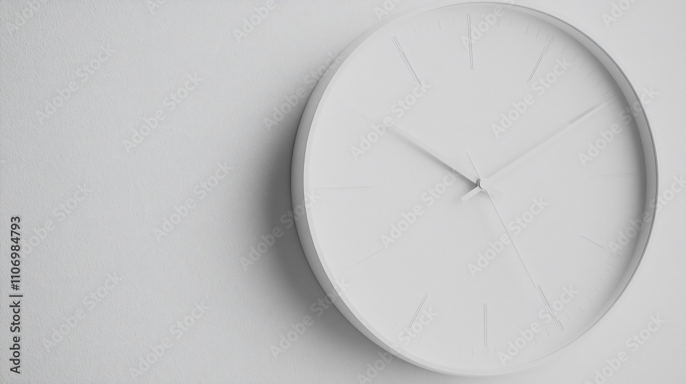 A minimalist white wall clock displaying simple time indicators. A minimalist white wall clock displaying simple time indicators.