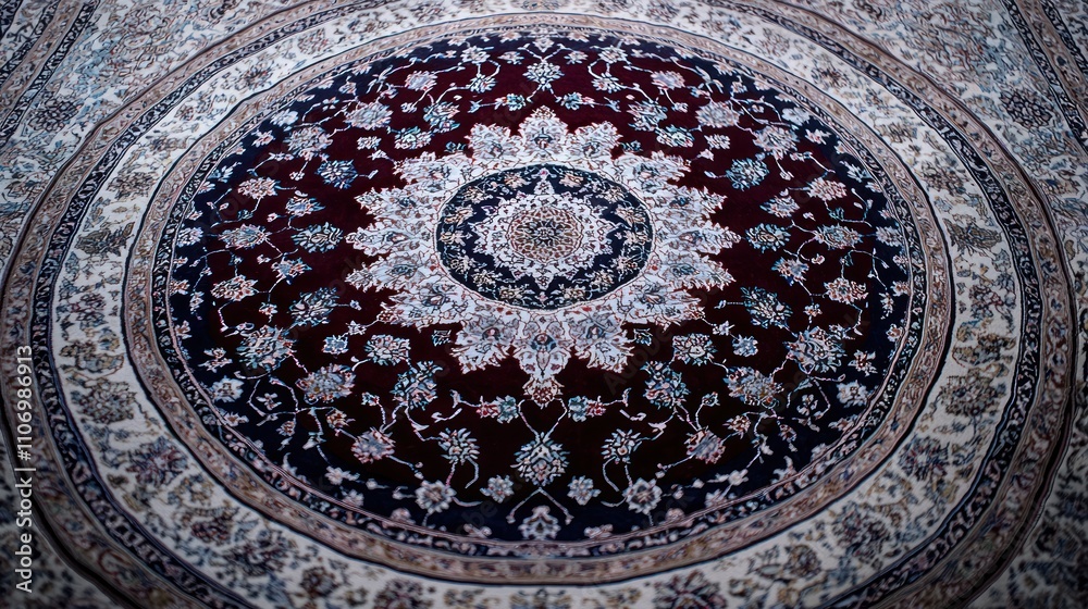Close-up View of a Detailed Persian Rug with Floral Motifs Close-up View of a Detailed Persian Rug with Floral Motifs