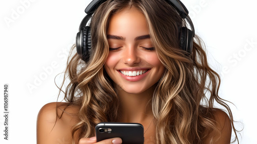 Woman Listens to Music Joyf...
