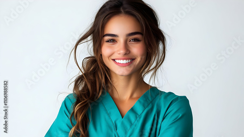 Smiling Woman in Teal Scrub...