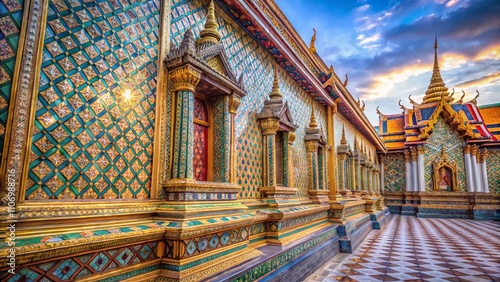 Long Exposure of Exquisite Wall Tiles at Wat Ratchabophit Sathit Maha Simaram Ratchaworawihan, Showcasing Intricate Designs and Vibrant Colors in a Serene Temple Atmosphere photo