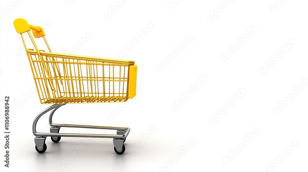 A Golden Shopping Cart on a White Background A Golden Shopping Cart on a White Background