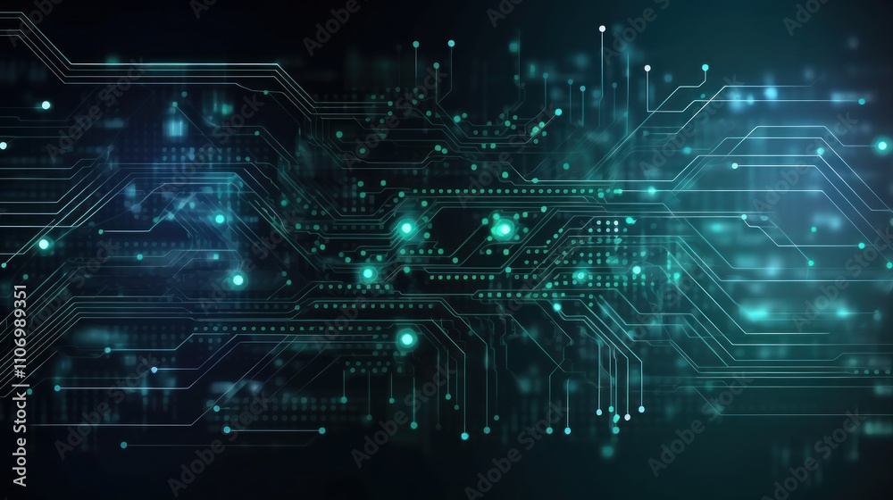 Obraz premium Abstract Digital Circuitry: Teal and Dark Background Technology