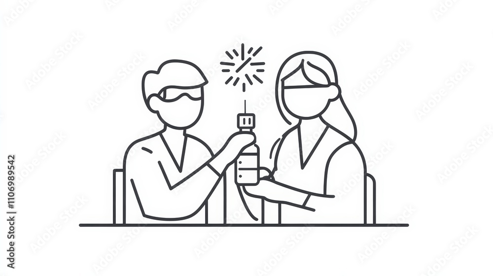 Two People Making Connection with a USB Bottle in Minimalist Style Two People Making Connection with a USB Bottle in Minimalist Style