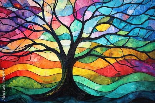 Wallpaper Mural Abstract Painting of a Tree with Vibrant Colors Torontodigital.ca
