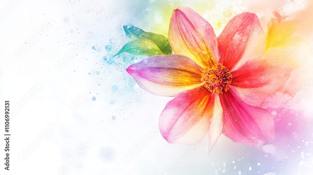 Naklejka premium Vibrant blooming colorful flower against a soft cloudy white background