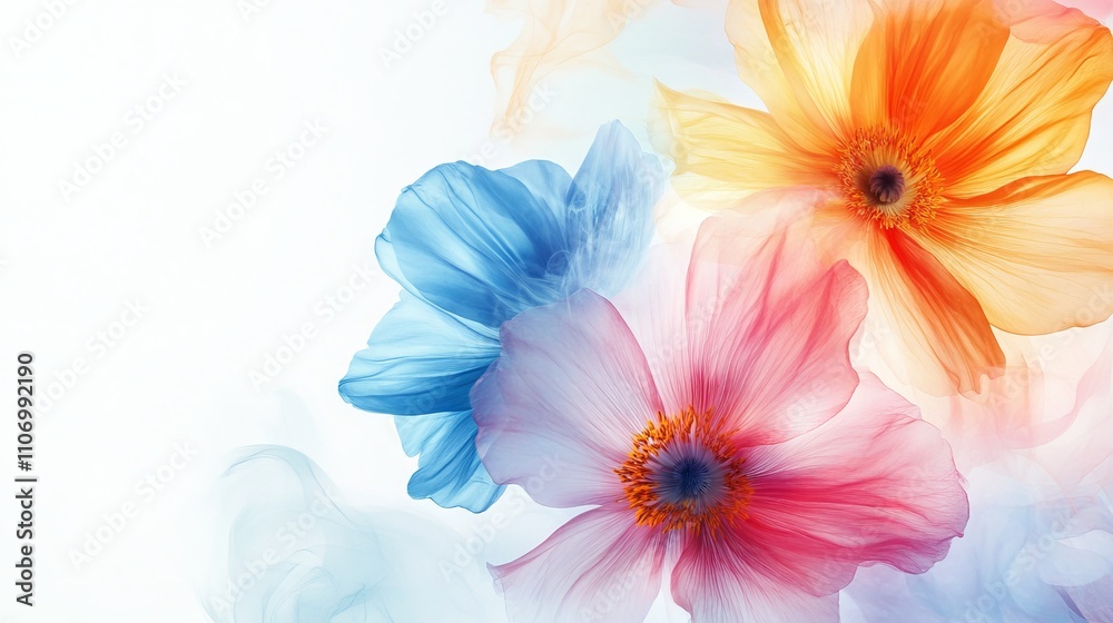 Fototapeta premium Vibrant blooming colorful flower against a soft cloudy white background