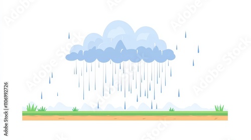 Obraz na płótnie Cartoon Style Cloud with Rain on Green Grass Background Illustration w salonie