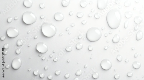 Water droplets on a smooth surface, white isolate background.