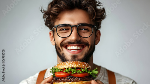 Man Smiles, Holding a Juicy...