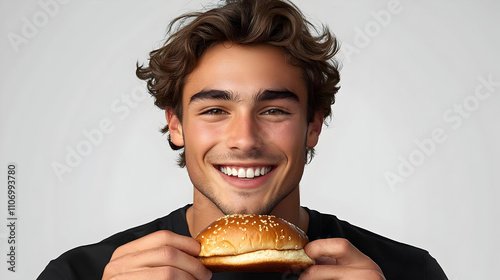 Man Happily Holds Sesame Bu...