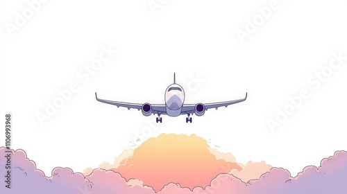 Obraz na płótnie Cartoon Airplane Flying Above Colorful Clouds During Sunset w salonie