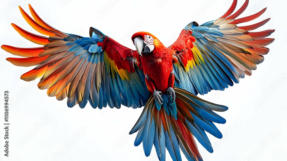 Obraz premium Scarlet Macaw Soars: Wings of Vivid Colors in Flight