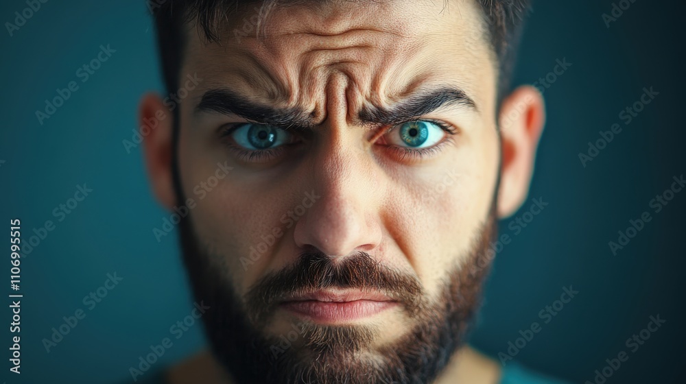 Fototapeta premium Individual with a skeptical look, eyebrow raised in doubt