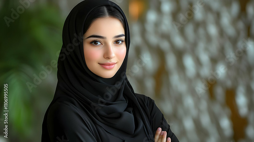 Woman in Hijab Smiles Confi...
