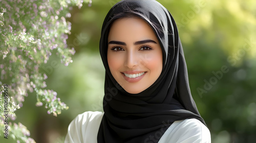 Woman Smiles in Hijab, Outd...