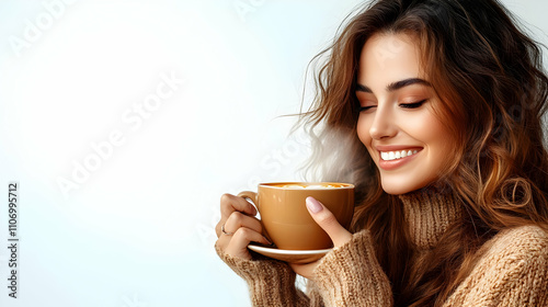 Woman Enjoys Aromatic Coffe...