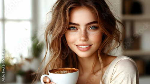 Woman Enjoying Coffee, Frec...