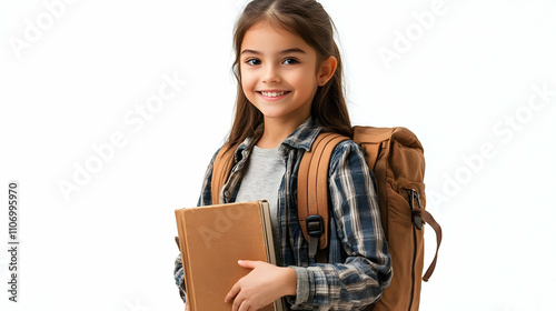 Girl Smiling, Book in Hand,...