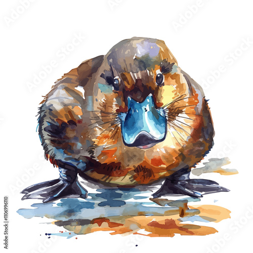 A watercolor of a Platypus, isolated on a white background. Platypus vector.