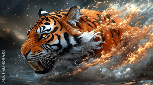 Majestic Tiger Emerges, Fie...