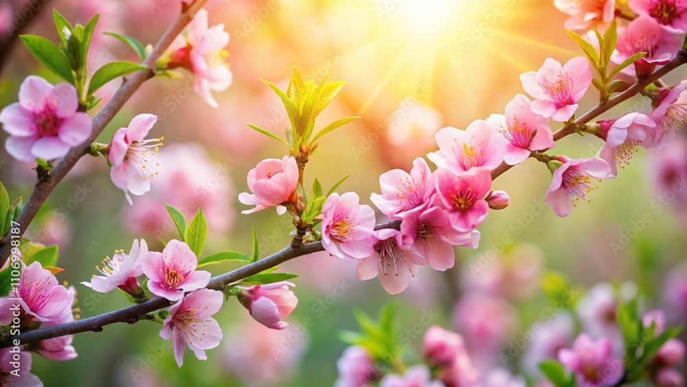 Lush Peach Blossoms in Spring - A Stunning Display of Delicate Flowers on Branches Captivating Nature's Beauty in an Artistic Composition Using the Rule of Thirds Lush Peach Blossoms in Spring - A Stunning Display of Delicate Flowers on Branches Captivating Nature's Beauty in an Artistic Composition Using the Rule of Thirds