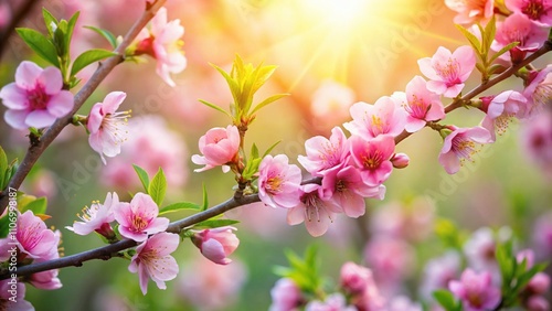 Lush Peach Blossoms in Spring - A Stunning Display of Delicate Flowers on Branches Captivating Nature's Beauty in an Artistic Composition Using the Rule of Thirds