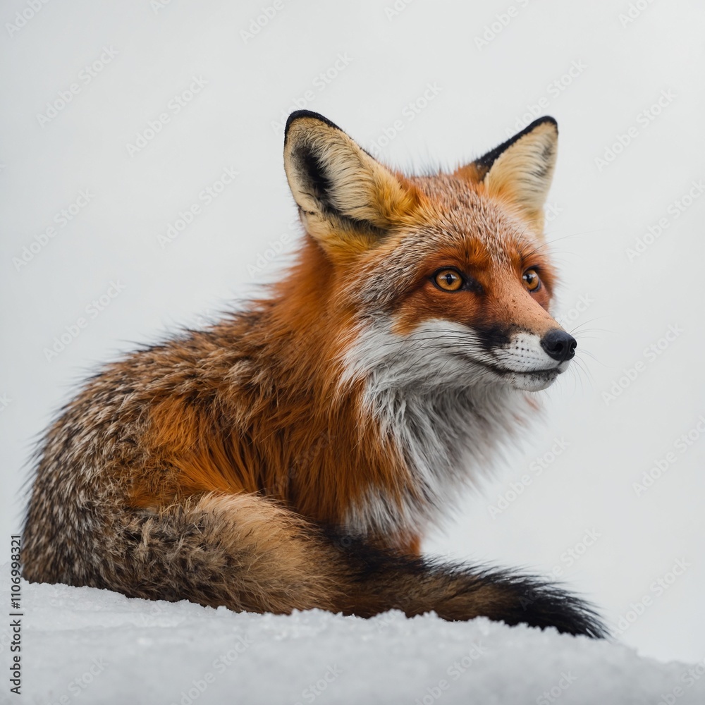 A sly fox sitting with a curious expression on a white background.
A sly fox sitting with a curious expression on a white background.