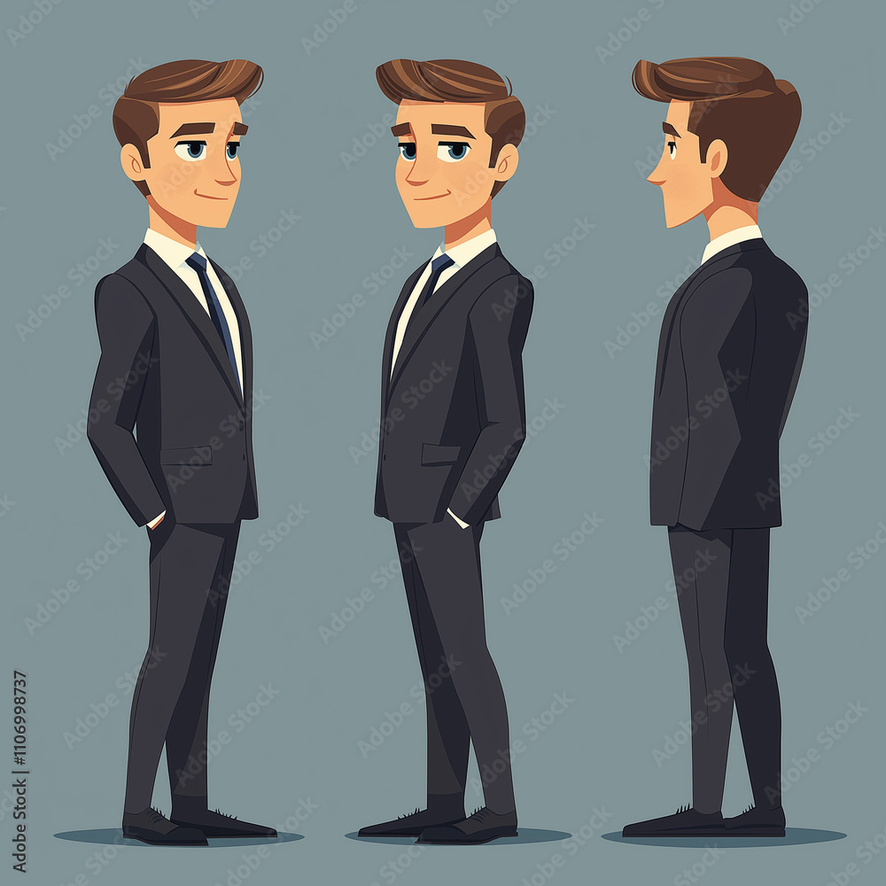 A modern businessman character in a professional suit A modern businessman character in a professional suit