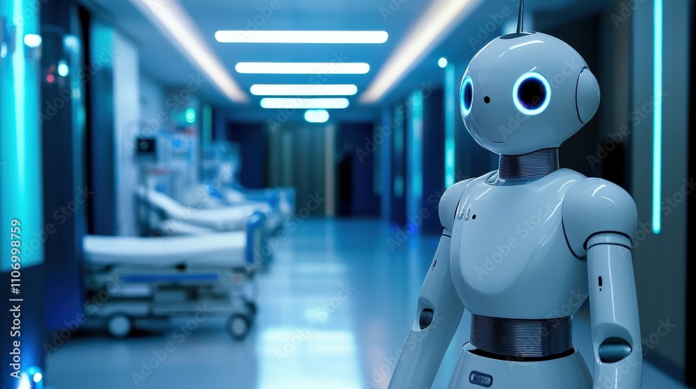 Robotic assistant at a hospital performing routine checks Robotic assistant at a hospital performing routine checks