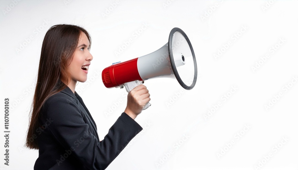 Hand holding a megaphone on isolated white background Hand holding a megaphone on isolated white background