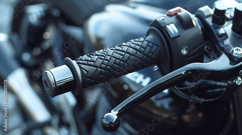 Zoom in on a motorcycle throttle grip textured rubber