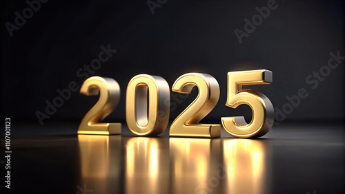 Golden 2025 numbers with glowing lights and sparkles, for New Years Eve or celebratory graphics. Joyful, festive atmosphere