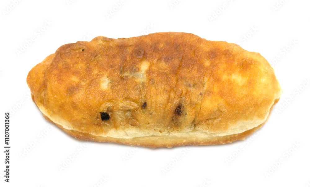 A piece of bread with a brown crust A piece of bread with a brown crust
