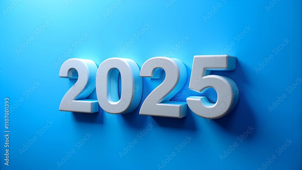 Silver 2025 numbers with a glowing effect on a reflective surface, luxurious, festive look. For New Year celebrations, with soft lighting and modern style Silver 2025 numbers with a glowing effect on a reflective surface, luxurious, festive look. For New Year celebrations, with soft lighting and modern style
