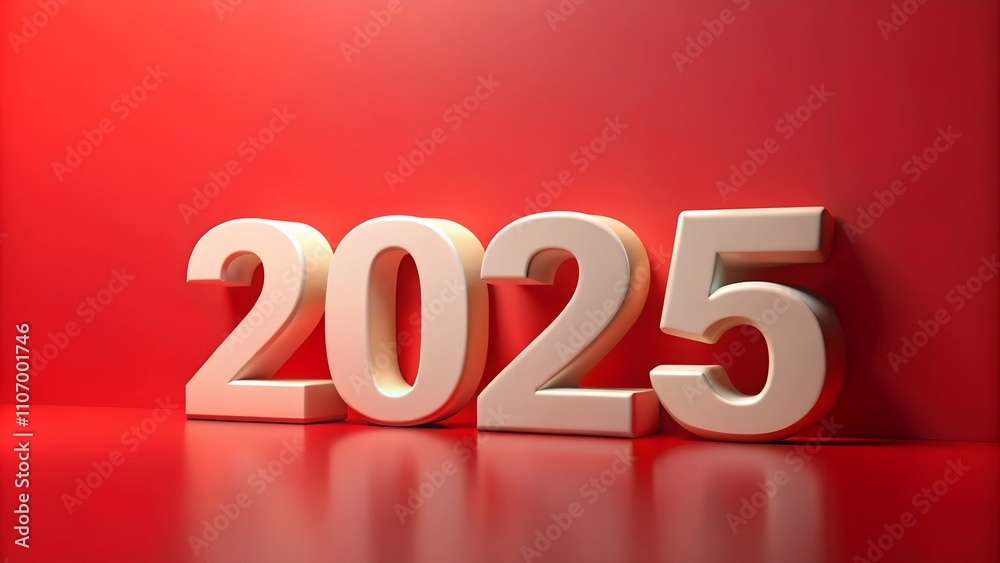 Elegant white 2025 numbers, bold red background. Celebratory atmosphere, for New Year designs Elegant white 2025 numbers, bold red background. Celebratory atmosphere, for New Year designs