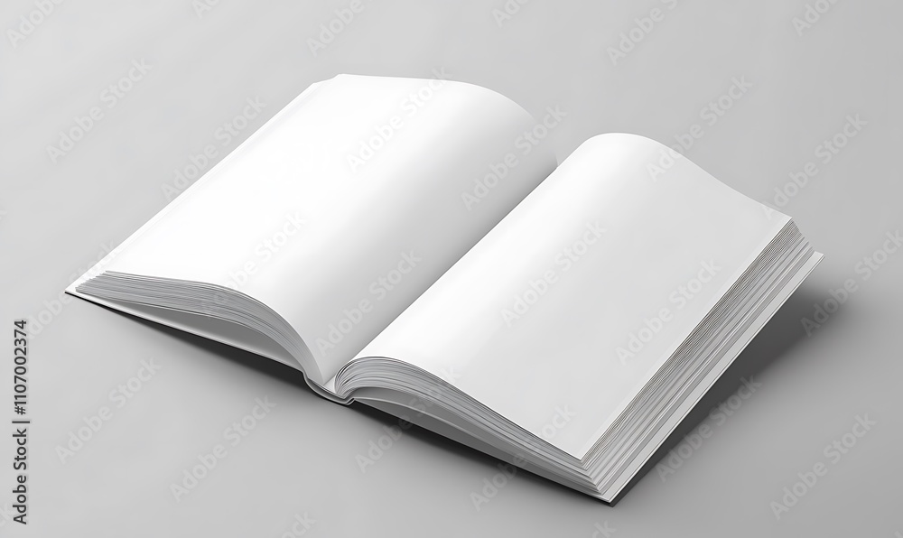 Open Blank Book Lies Flat On Gray Surface Open Blank Book Lies Flat On Gray Surface