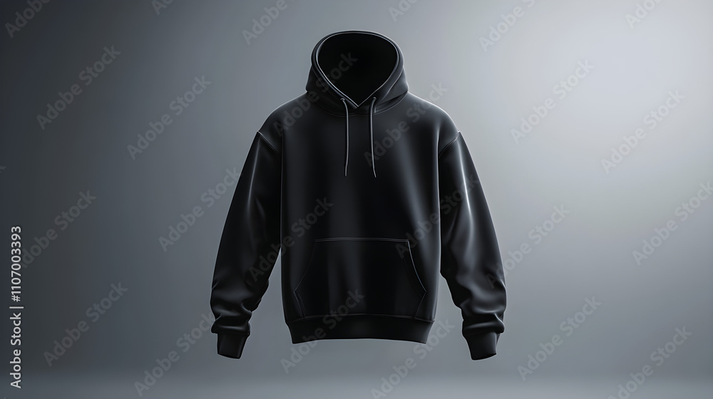 A 3D render of a hoodie hovering slightly above the surface, creating a modern effect A 3D render of a hoodie hovering slightly above the surface, creating a modern effect