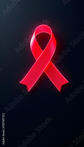Minimalist Banner with Glowing Red Ribbon on Black Background for World AIDS Day Awareness