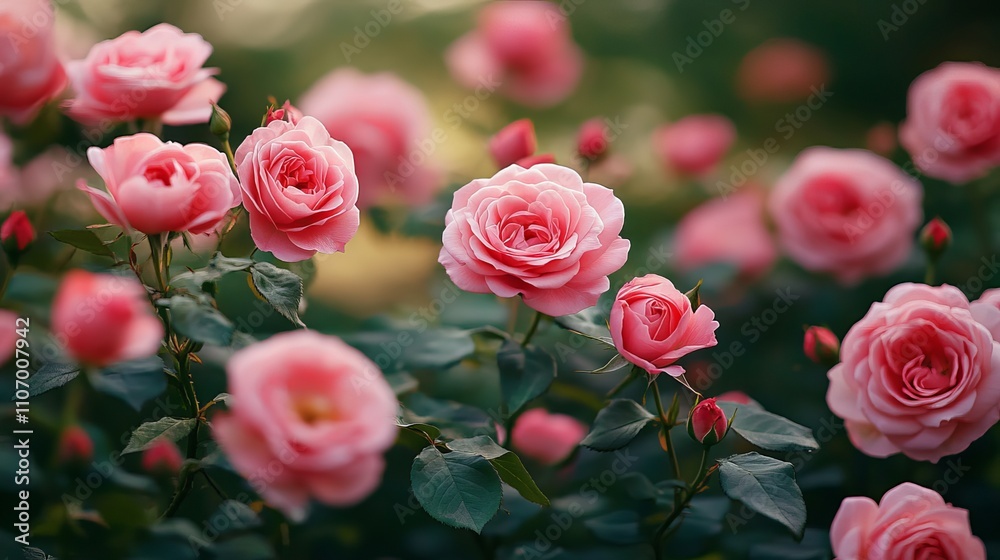 Vibrant background of lush pink roses in full bloom with detailed petals and rich colors Vibrant background of lush pink roses in full bloom with detailed petals and rich colors