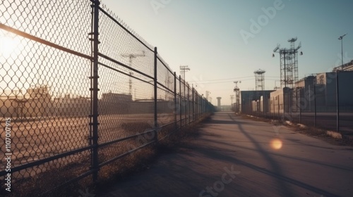 Sunrise at the Industrial Complex: A Long Path Enclosed by Chain-Link Fence