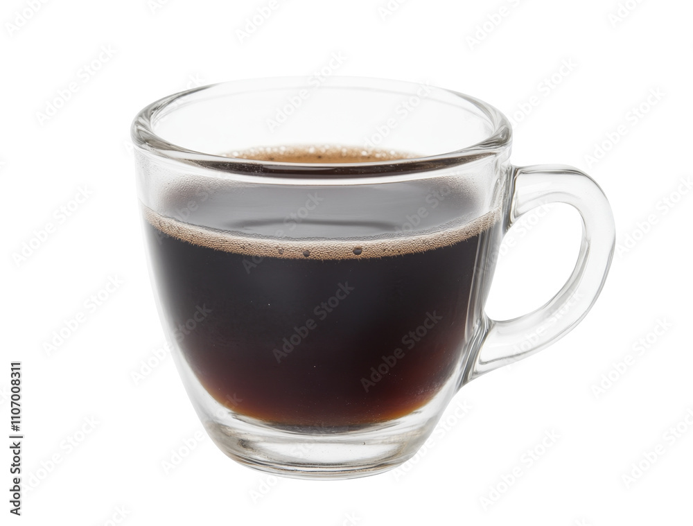 High-Quality PNG of Black coffee in glass cup Isolated on White Background – High Resolution