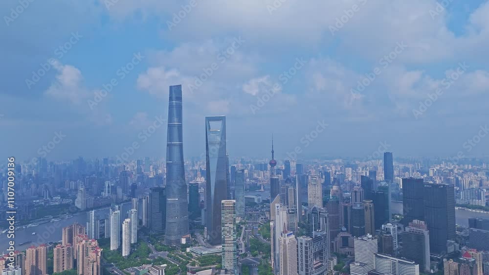 4K real time Aerial View of Shanghai skyline in the morning 4K real time Aerial View of Shanghai skyline in the morning