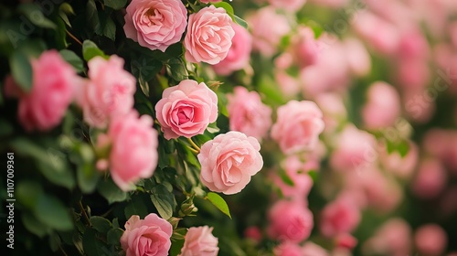 Fototapeta Naklejka Na Ścianę i Meble -  Vibrant background of lush pink roses in full bloom with detailed petals and rich colors