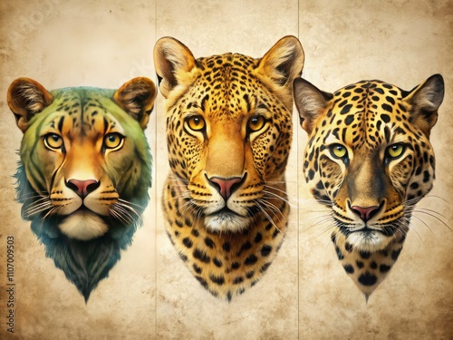 Retro Leopard, Cheetah, Panther Head Logos: Vintage Wildlife Brand Design photo