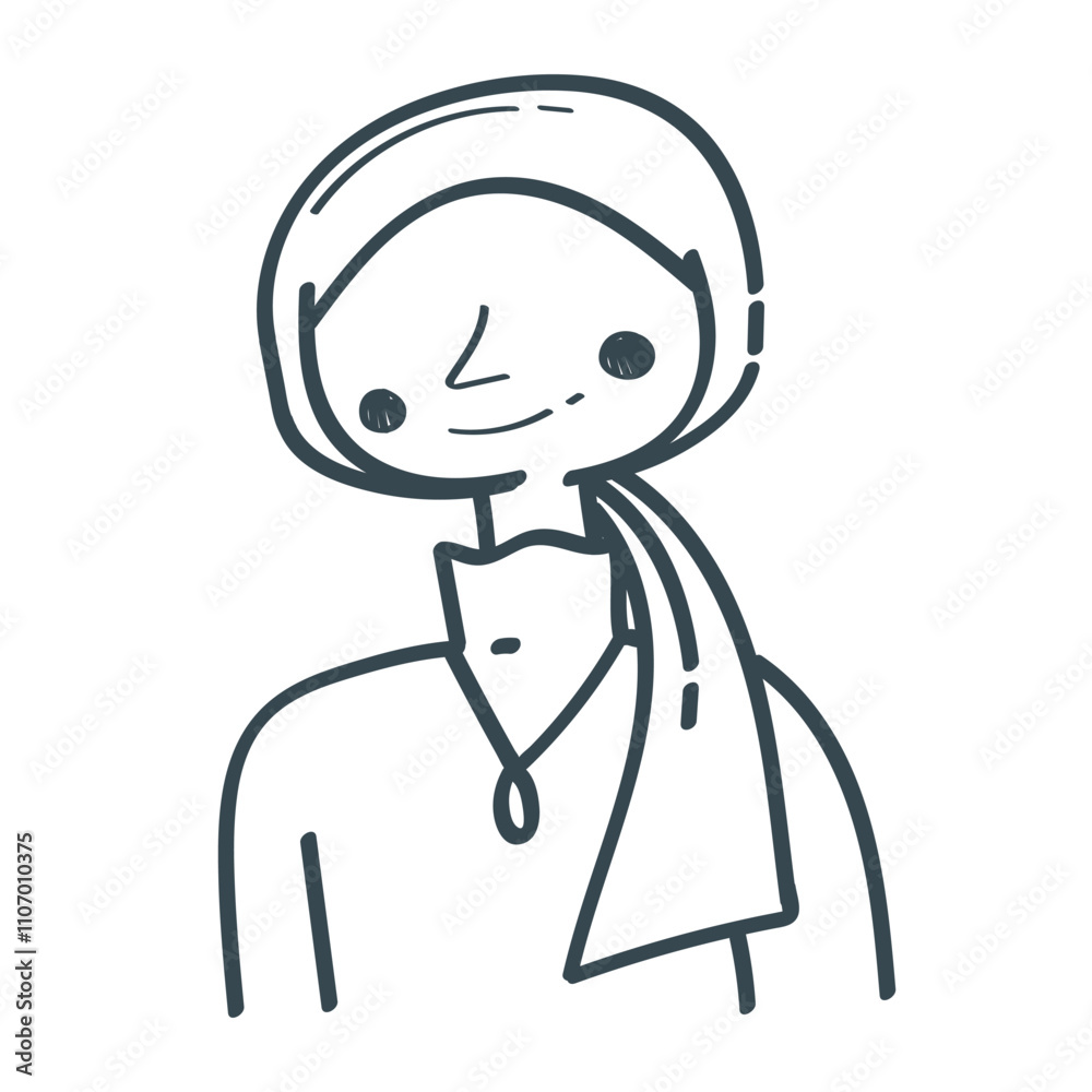 Doodle Woman with Scarf: A charming and simplistic hand-drawn illustration of a woman wearing a scarf, capturing a sense of warmth and coziness. Doodle Woman with Scarf: A charming and simplistic hand-drawn illustration of a woman wearing a scarf, capturing a sense of warmth and coziness.