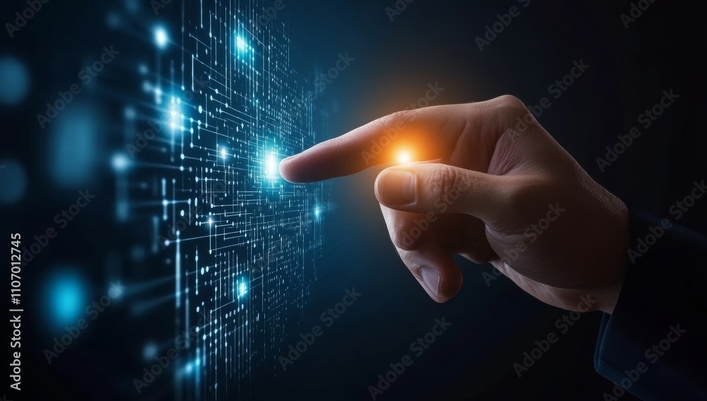 Hand Touching Digital Network Connection Hand Touching Digital Network Connection
