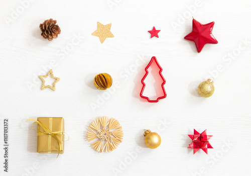 Christmas presents and decoration, beautiful flat lay arrangement