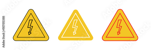 High voltage icon set. High voltage sign. Electric shock risk label. Vector stock illustration. Lightning bolt arrow symbol.