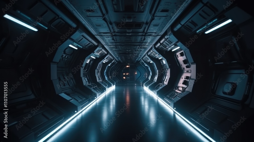 Futuristic Spaceship Corridor: A Sci-Fi Journey Through Neon-Lit Aisles